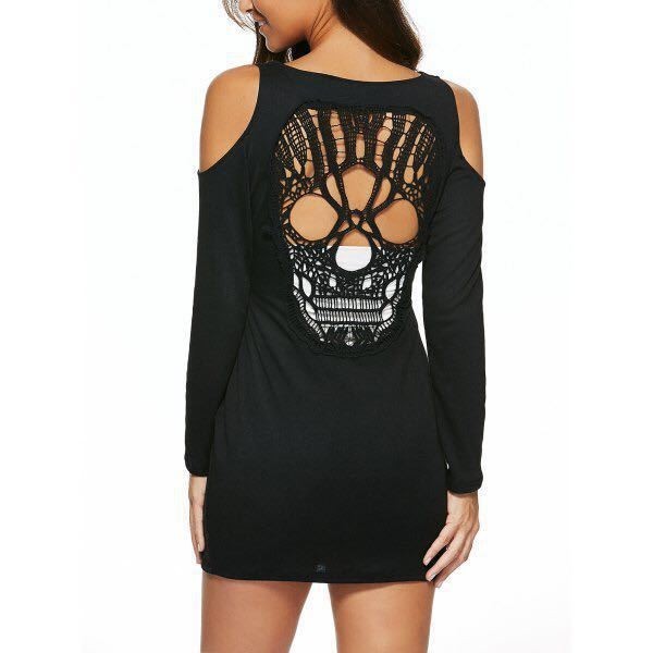 Women's Skull Off Shoulder Long Sleeve T-Shirt Dress - Street Dreams USA