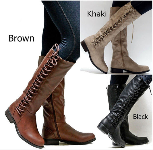 Women's Lace-up Knee High Boots - Street Dreams USA