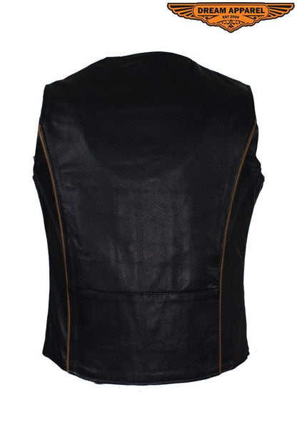 Women's Black Reflective Concealed Carry Pocket Vest with Brown Piping