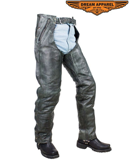 Distressed Gray Cowhide Leather Chaps