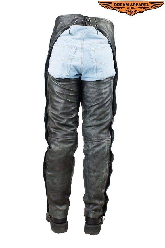 Distressed Gray Cowhide Leather Chaps