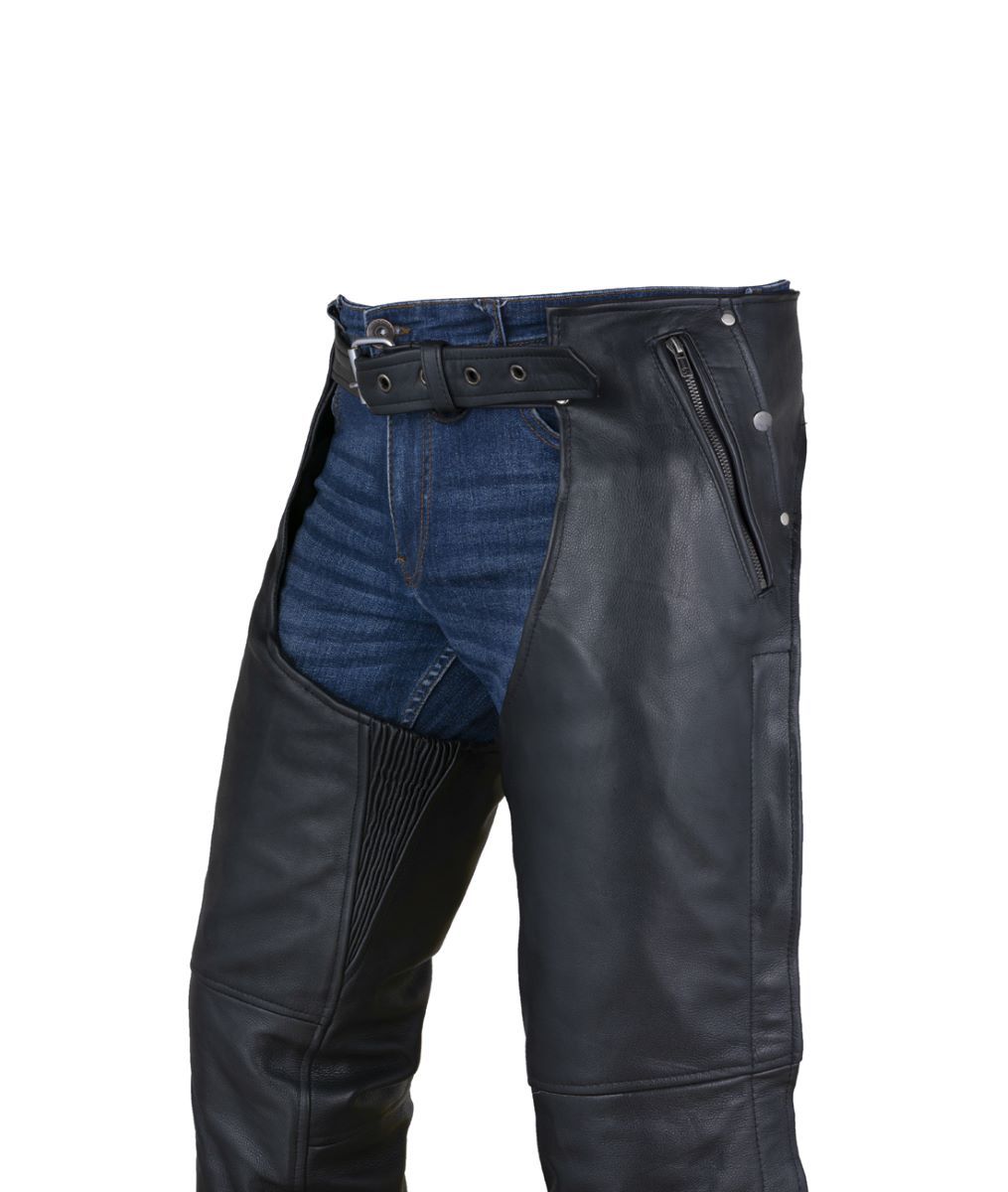 Black Multi-Pocket Naked Cowhide Leather Chaps With Zip-out liner