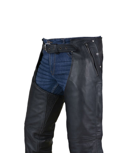 Black Multi-Pocket Naked Cowhide Leather Chaps With Zip-out liner