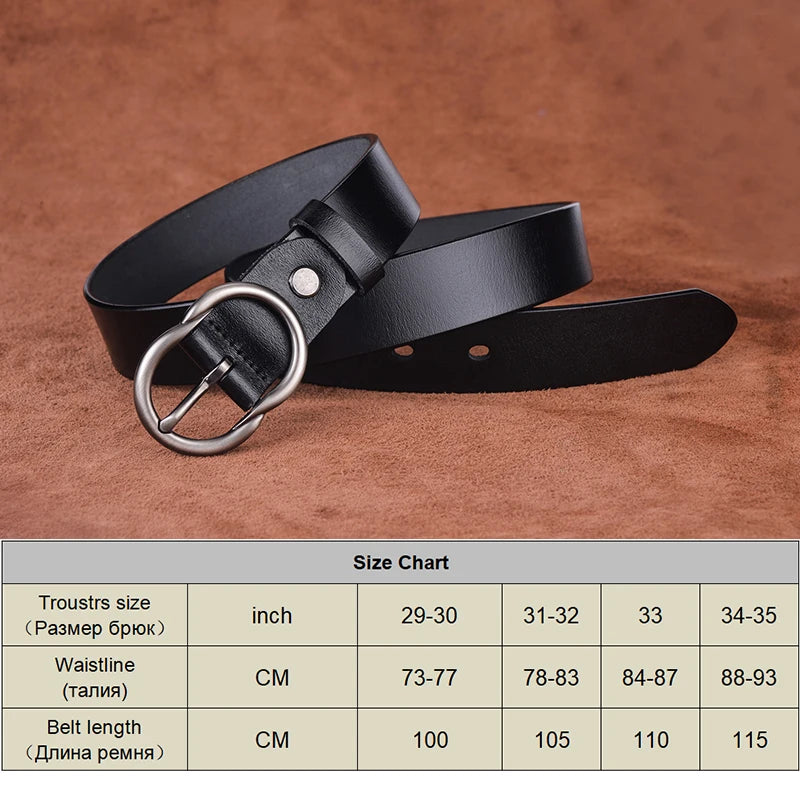 Women's Natural Cowhide Leather Belt with Alloy Silver Pin Buckle