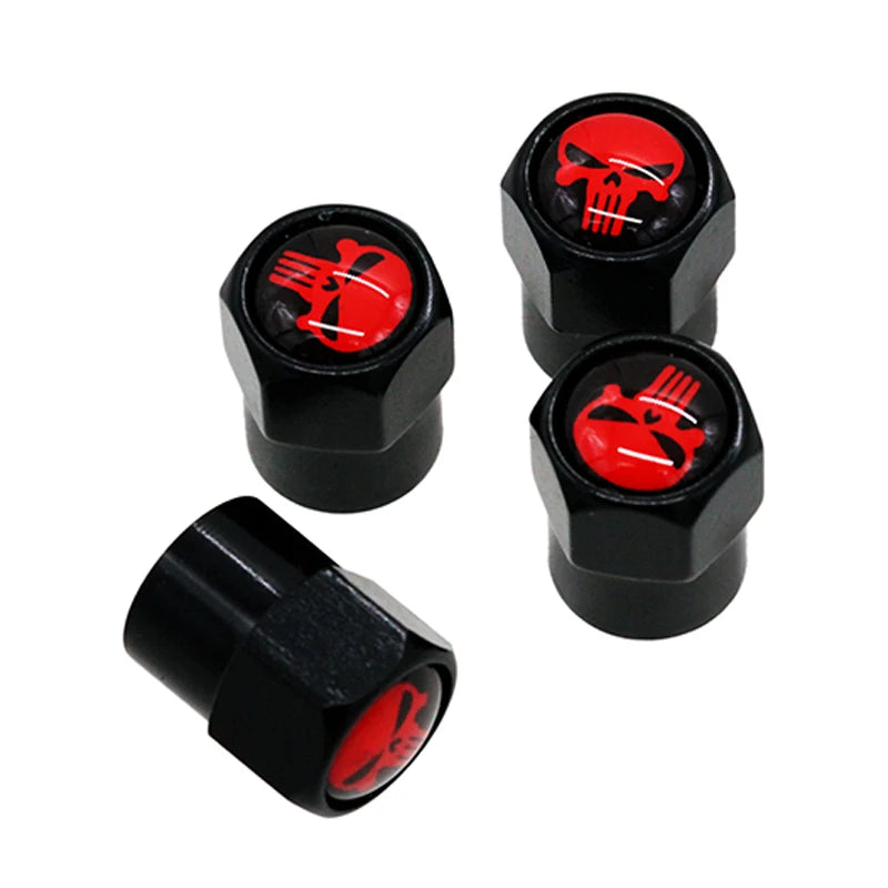 White and Red Punisher Skull Valve Caps - Car Accessories Online