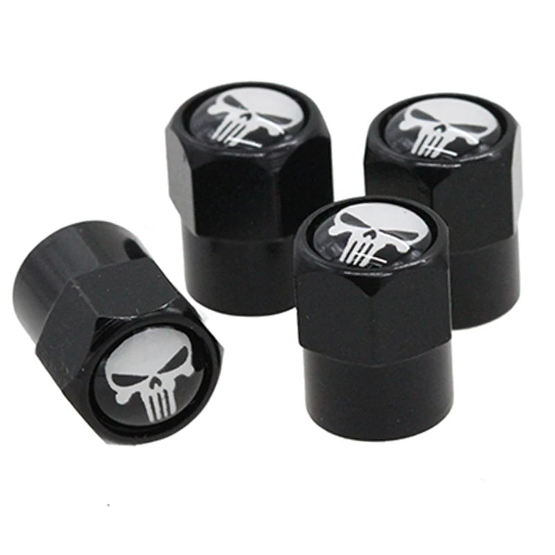 White and Red Punisher Skull Valve Caps - Car Accessories Online