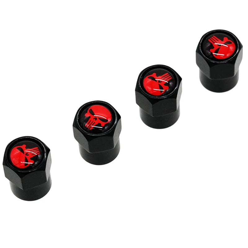 White and Red Punisher Skull Valve Caps - Car Accessories Online