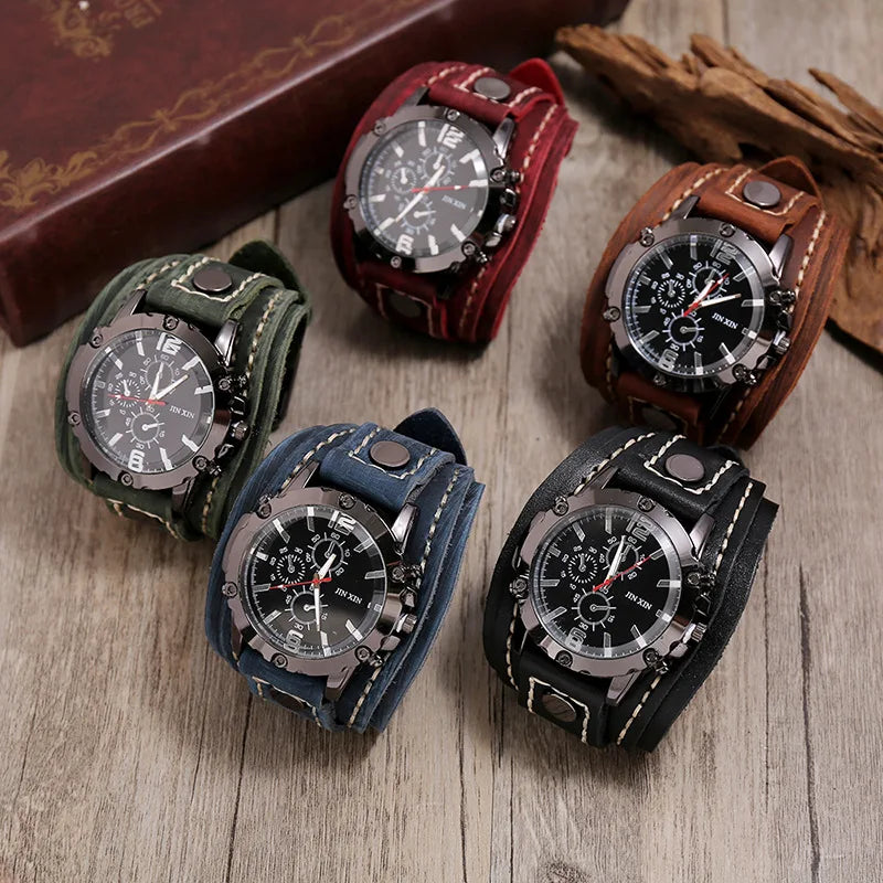 Men's Genuine Leather Wide Bracelet Watchband