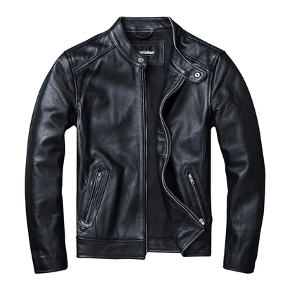 Men's Cowhide Racer Motorcycle Jacket - Black Bikers Leather Jacket