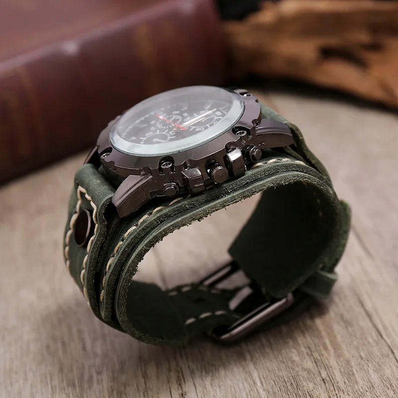 Men's Genuine Leather Wide Bracelet Watchband