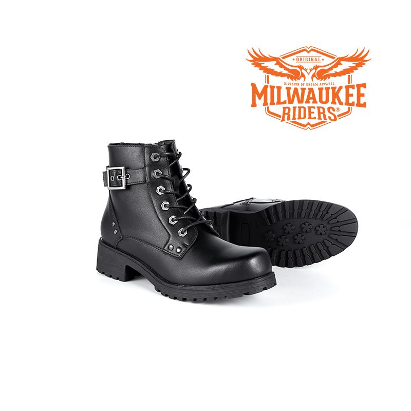 Women's Milwaukee Black 6-Eye Motorcycle Boots W/ Zipper