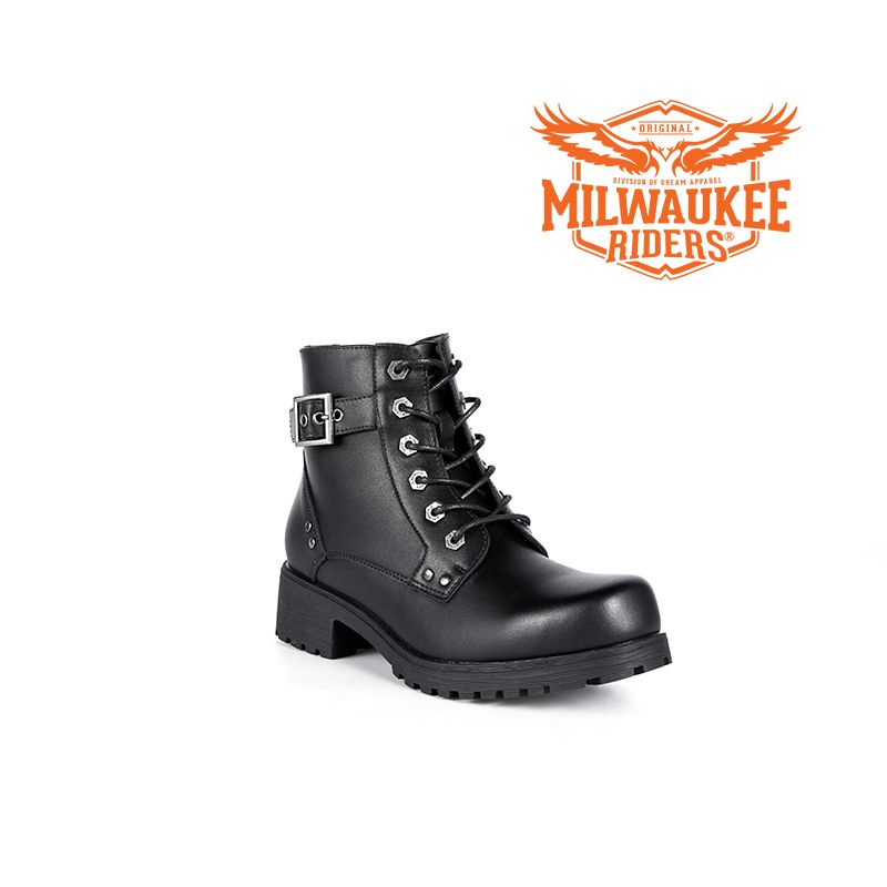 Women's Milwaukee Black 6-Eye Motorcycle Boots W/ Zipper