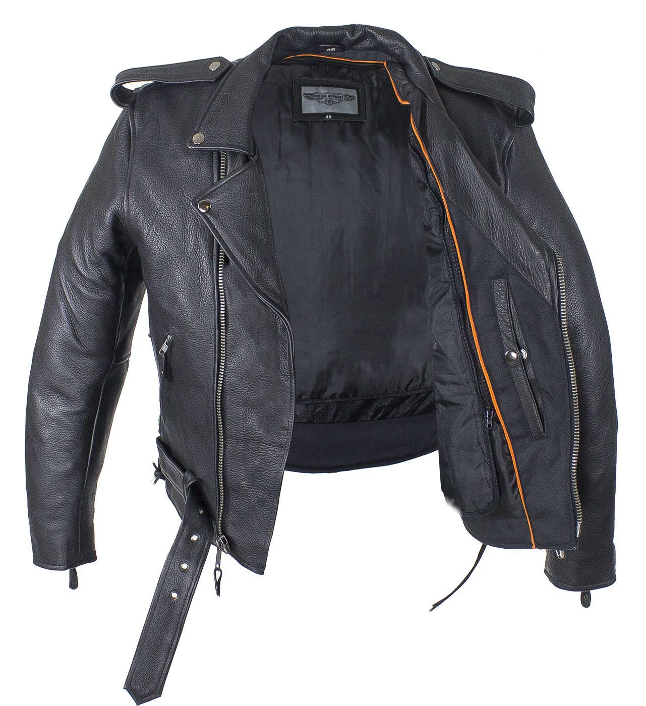 Men's Classic Police Style Motorcycle Jacket With Side Laces, Conceal Carry Gun Pockets & Zip-out Lining