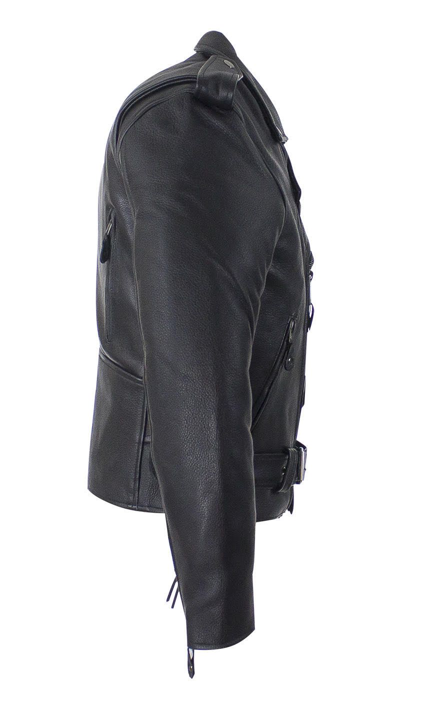 Men's Classic Police Style Motorcycle Jacket With Side Laces, Conceal Carry Gun Pockets & Zip-out Lining