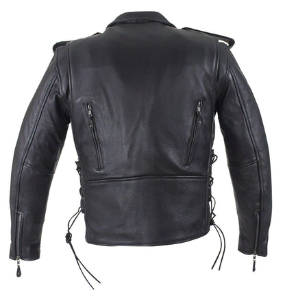 Men's Classic Police Style Motorcycle Jacket With Side Laces, Conceal Carry Gun Pockets & Zip-out Lining