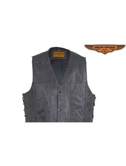 Men's Gray Club Vest with Concealed Carry Pockets & Side Laces