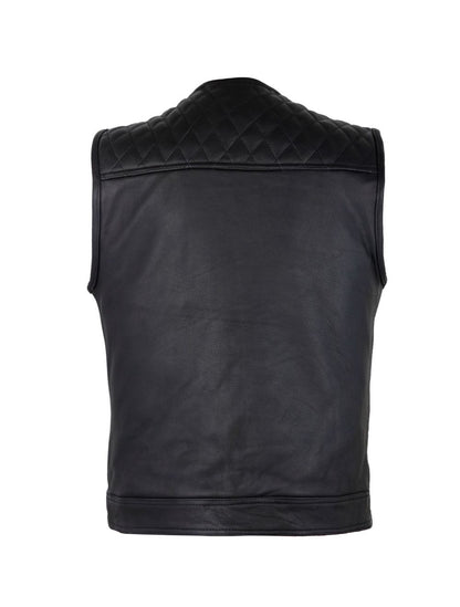 Men's Zippered 1/2" Collar Motorcycle Club Vest with Diamond Padded Shoulder Conceal Carry Pockets