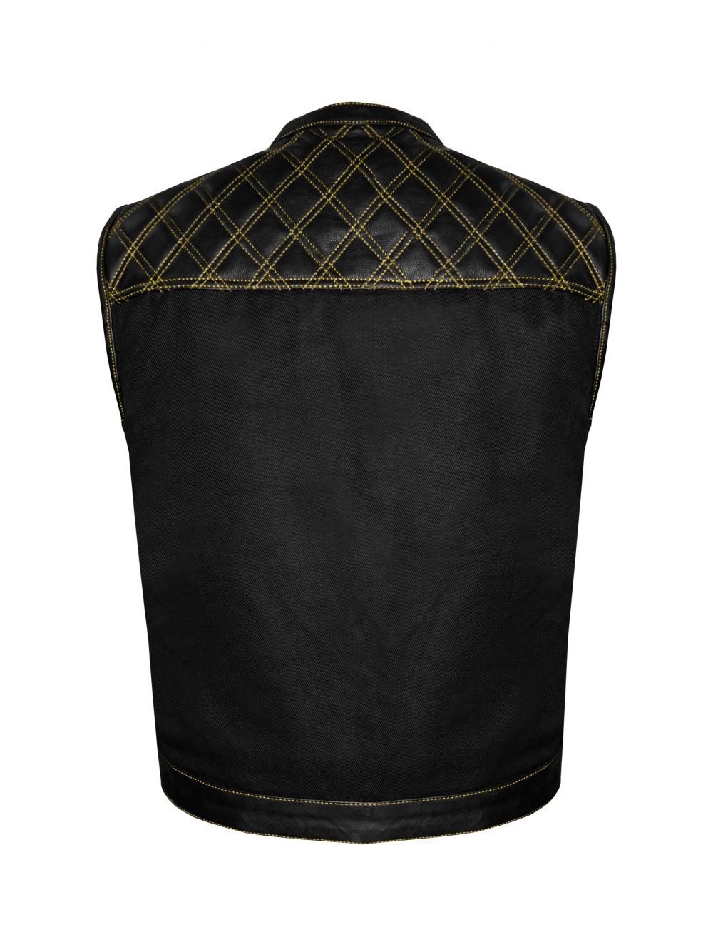 Men's Black Club Diamond Design Vest With Yellow Thread Accent