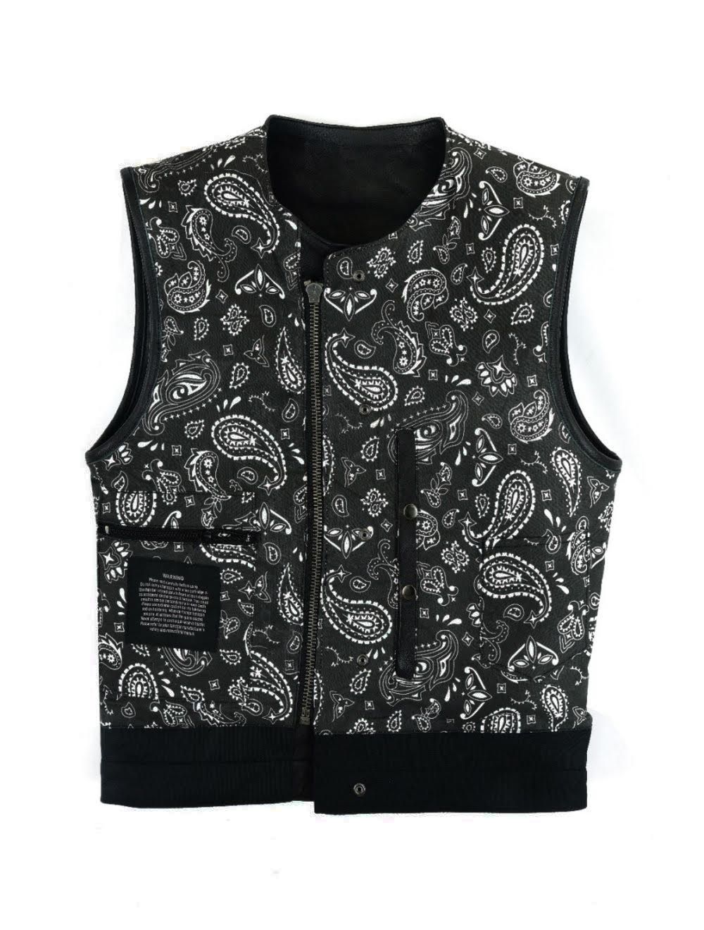 Men's Club Vest With Black Paisley Liner, Front Zipper & Concealed Carry Pockets