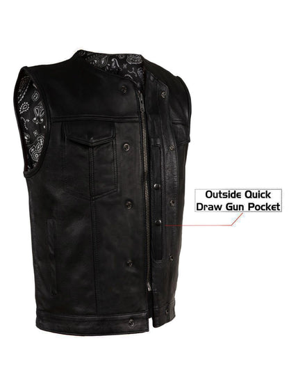 Men's Club Vest With Black Paisley Liner, Front Zipper & Concealed Carry Pockets