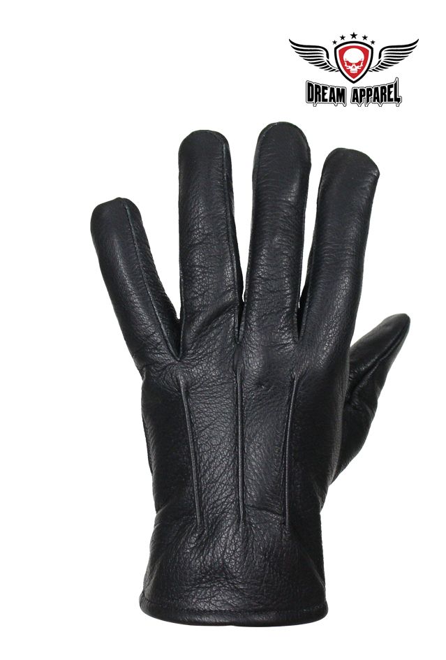 Men's Black Deer Skin Leather Gloves W/ Slits