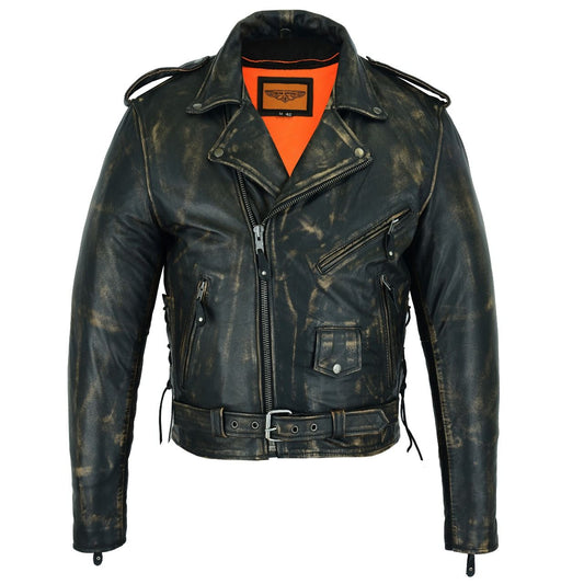 Men's Distressed Brown Motorcycle Jacket with Gun Pockets