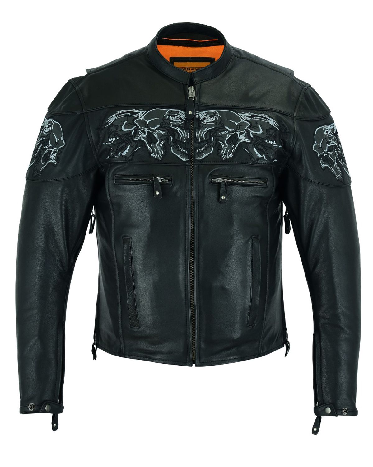 Men's Leather Concealed Carry Jacket with Reflective Skulls