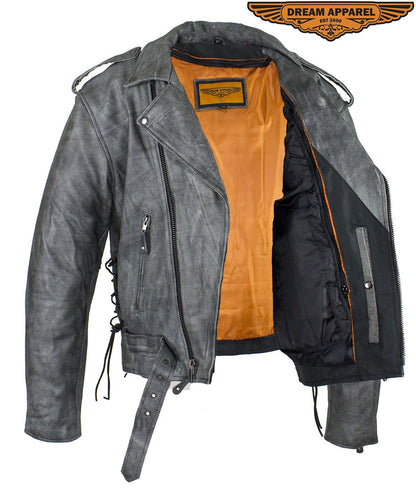 Men's Gray Motorcycle Jacket With Gun Pockets