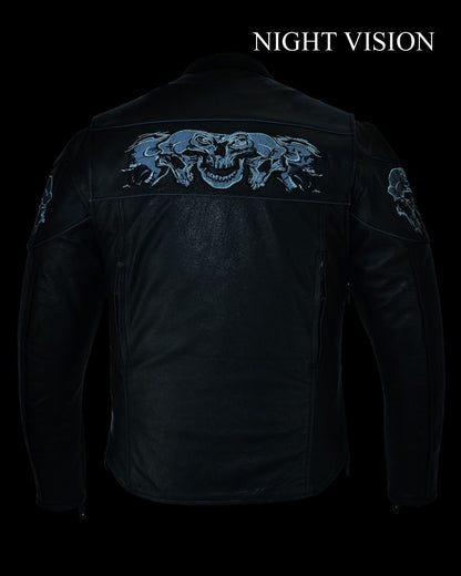 Men's Leather Concealed Carry Jacket with Reflective Skulls