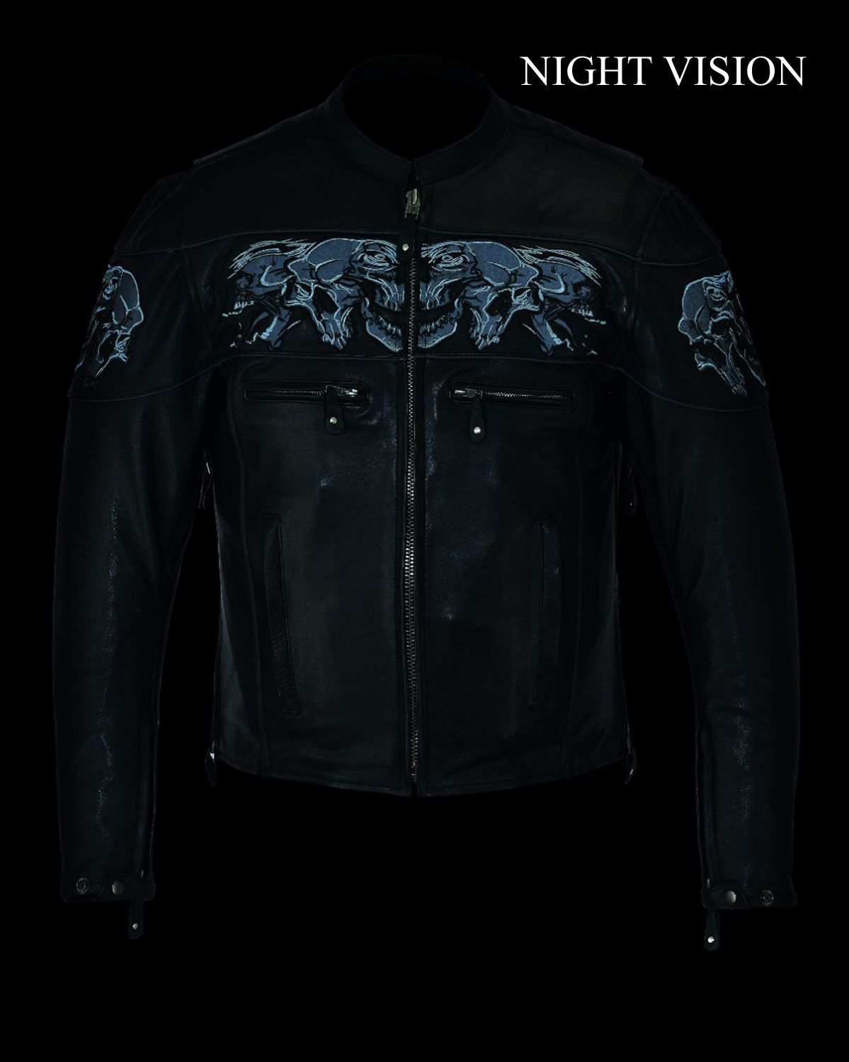 Men's Leather Concealed Carry Jacket with Reflective Skulls