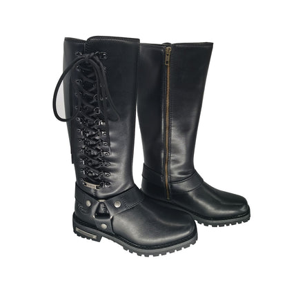 Women's Milwaukee Riders Biker Long Boots with Laces