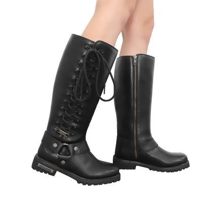 Women's Milwaukee Riders Biker Long Boots with Laces