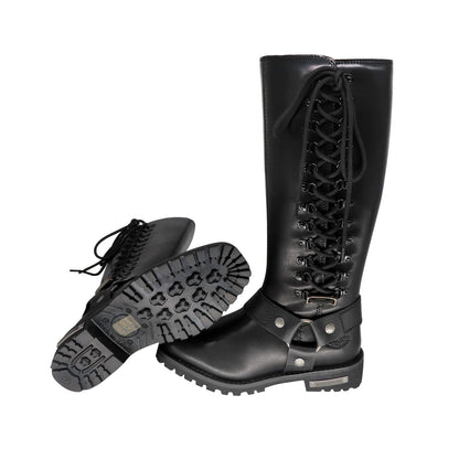 Women's Milwaukee Riders Biker Long Boots with Laces