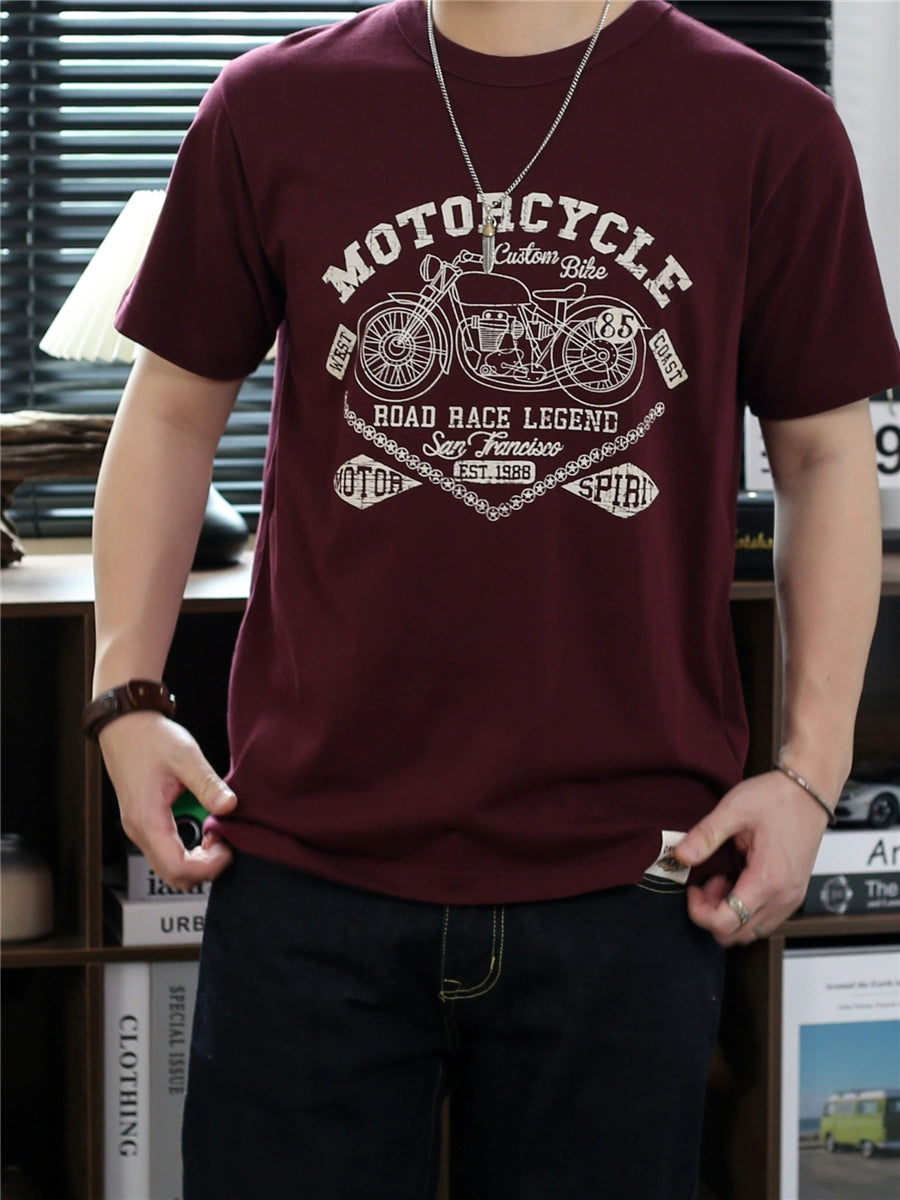 Men's Retro Motorcycle Print Short Sleeve T-shirt - Summer Top 2024