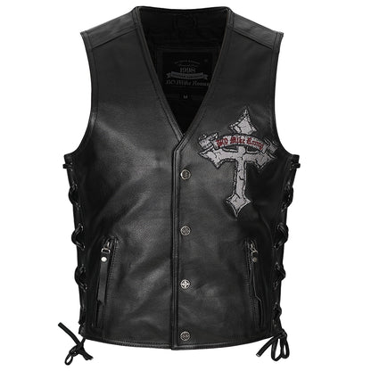 Harley Cowhide Cross Motorcycle Vest - Bike Lovers Skull Jacket 2024