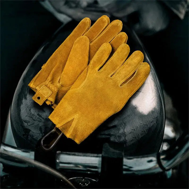 Retro Cowhide Motorcycle Gloves for Men - Safety Gloves For Cutting