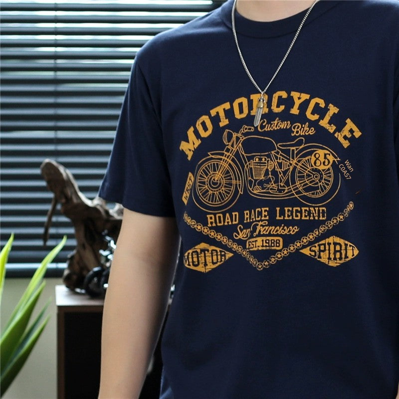 Men's Retro Motorcycle Print Short Sleeve T-shirt - Summer Top 2024