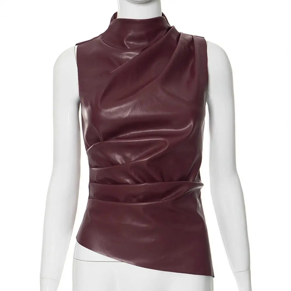 Women's Sleeveless Faux Leather Top - Street Dreams USA