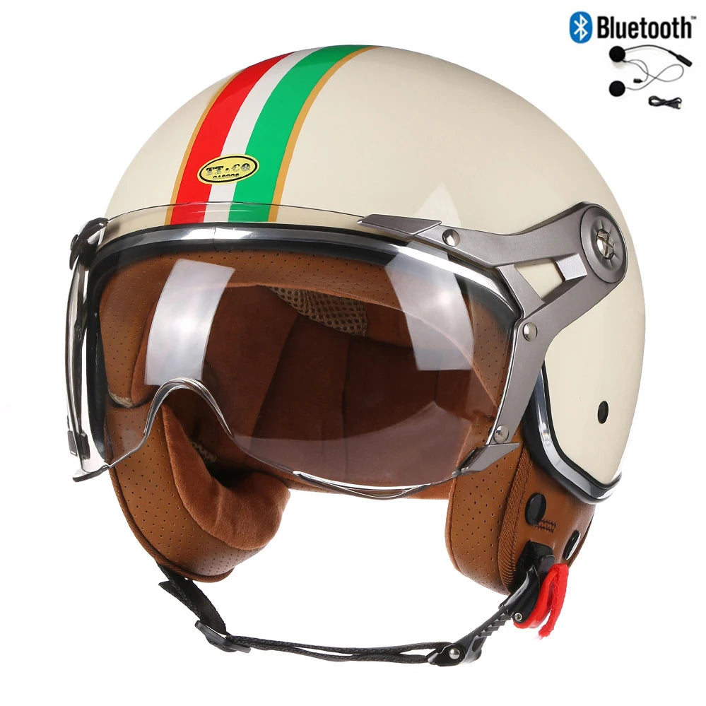 Retro 3/4 Face Jet Helmet with Bluetooth - Bikers Safety Gears Online