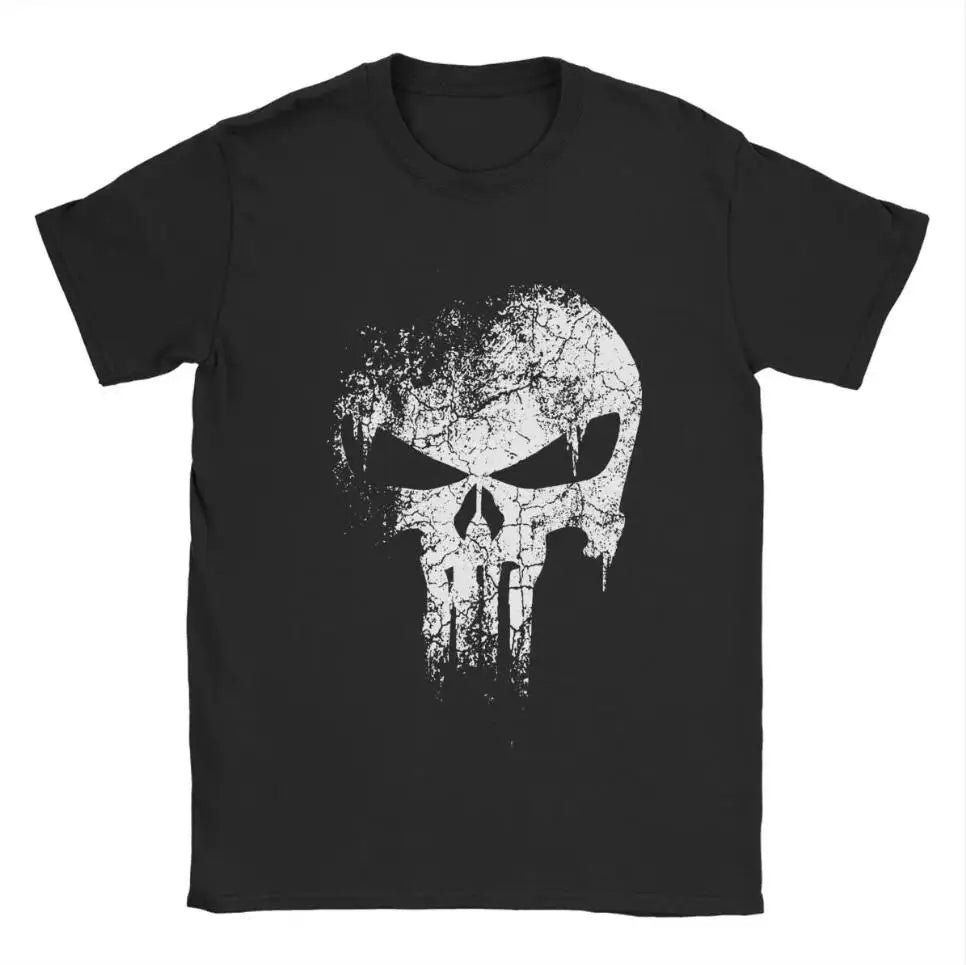 Men's Skull Print Cotton Short Sleeve T-shirt - Black Summer top 2024