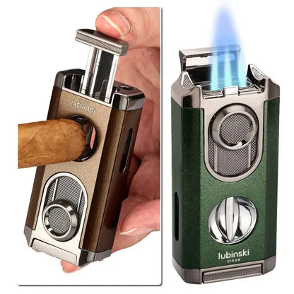 LUBINSKI 2-in-1 Metal Butane Torch Lighter & V-shaped Cigar Cutter - Street Dreams USA