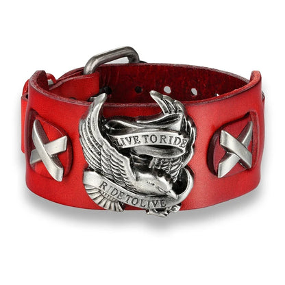 Genuine Leather Live to Ride--Ride to Live Bracelet - Bikers Jewelry