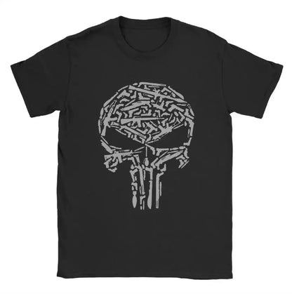 Men's Skull Print Cotton Short Sleeve T-shirt - Black Summer top 2024