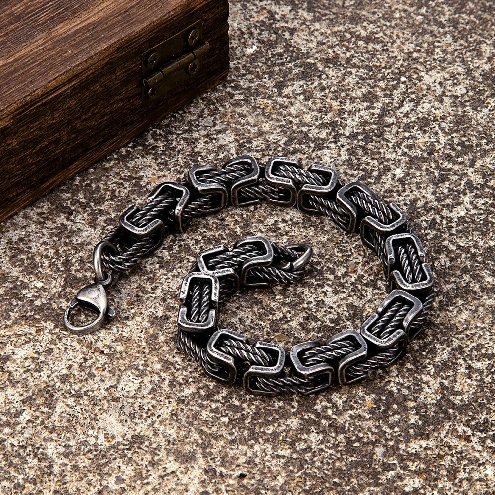 Retro Oxidized Stainless Steel Link Chain Bracelet - Bikers Jewelry