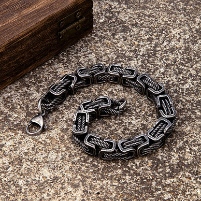 Retro Oxidized Stainless Steel Link Chain Bracelet - Bikers Jewelry