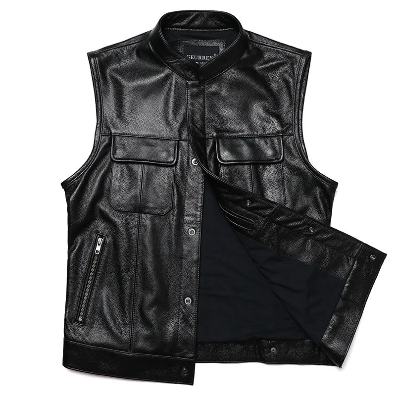 Men's Classic Sons of Anarchy Style Leather Motorcycle Vest - Street Dreams USA