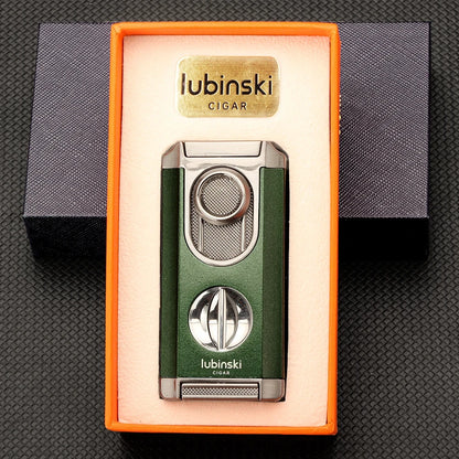 LUBINSKI 2-in-1 Metal Butane Torch Lighter & V-shaped Cigar Cutter - Street Dreams USA