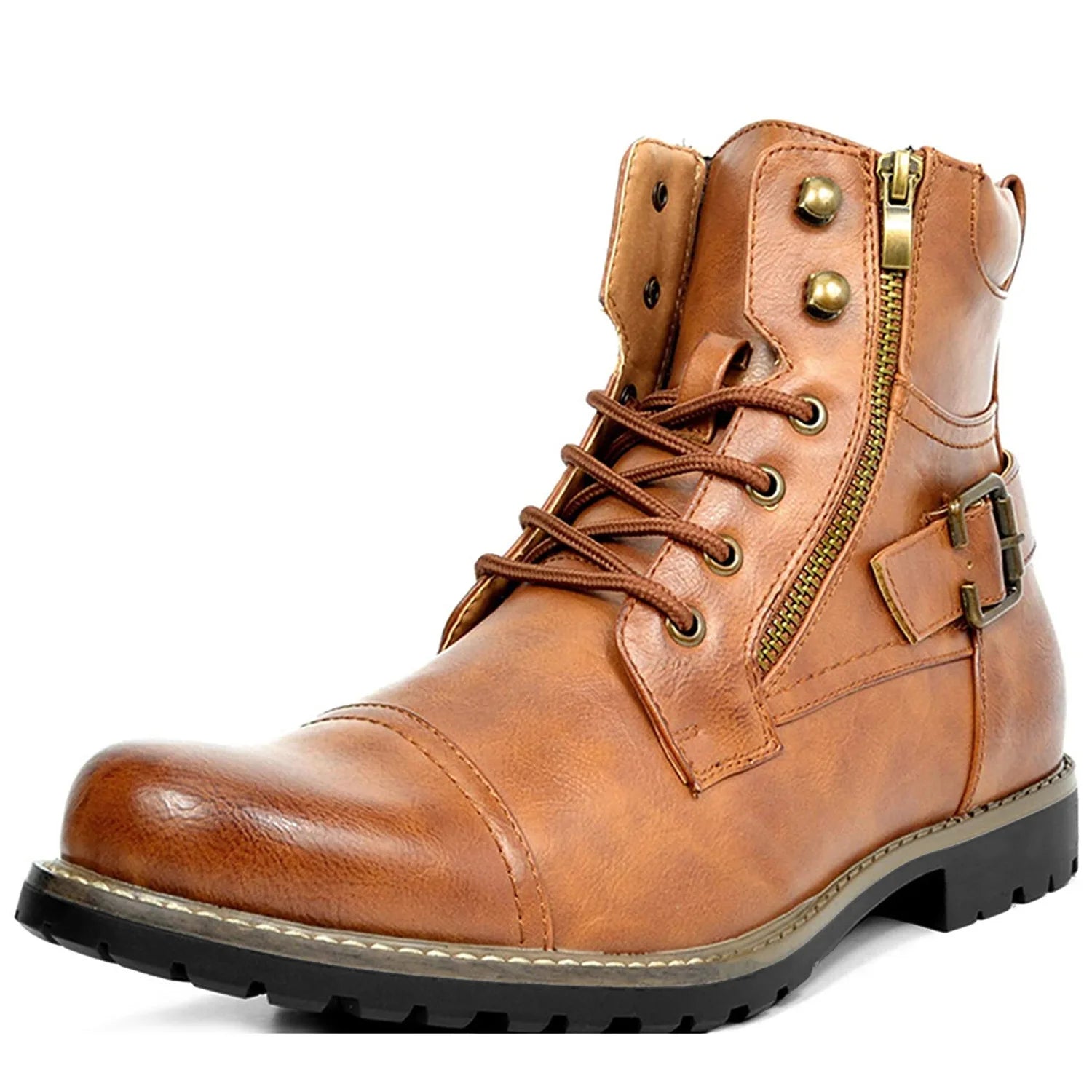 Men's Retro Leather Double Zipper Motorcycle Boots - Cowboy Shoes 2024