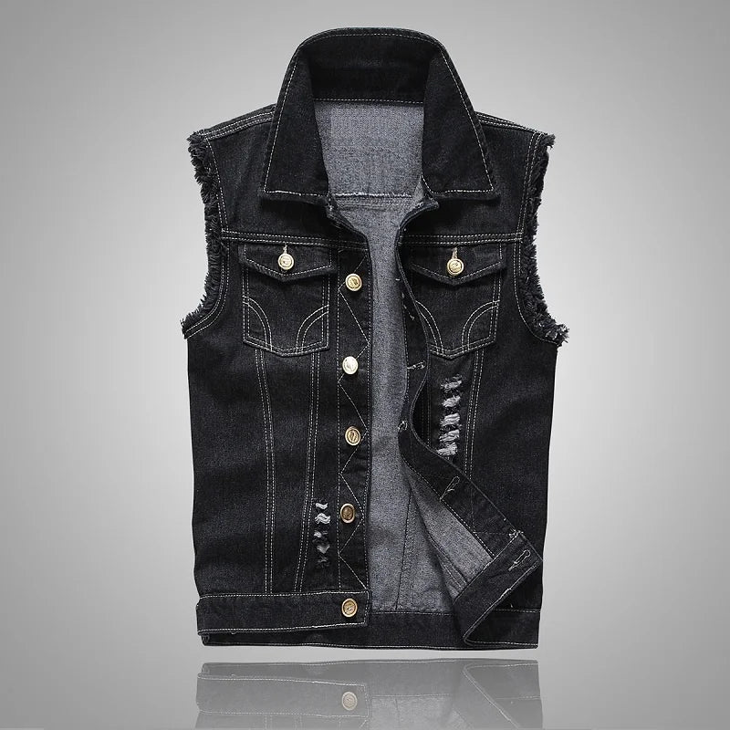 Men's Denim Ripped Jean Jacket Vest - Street Dreams USA