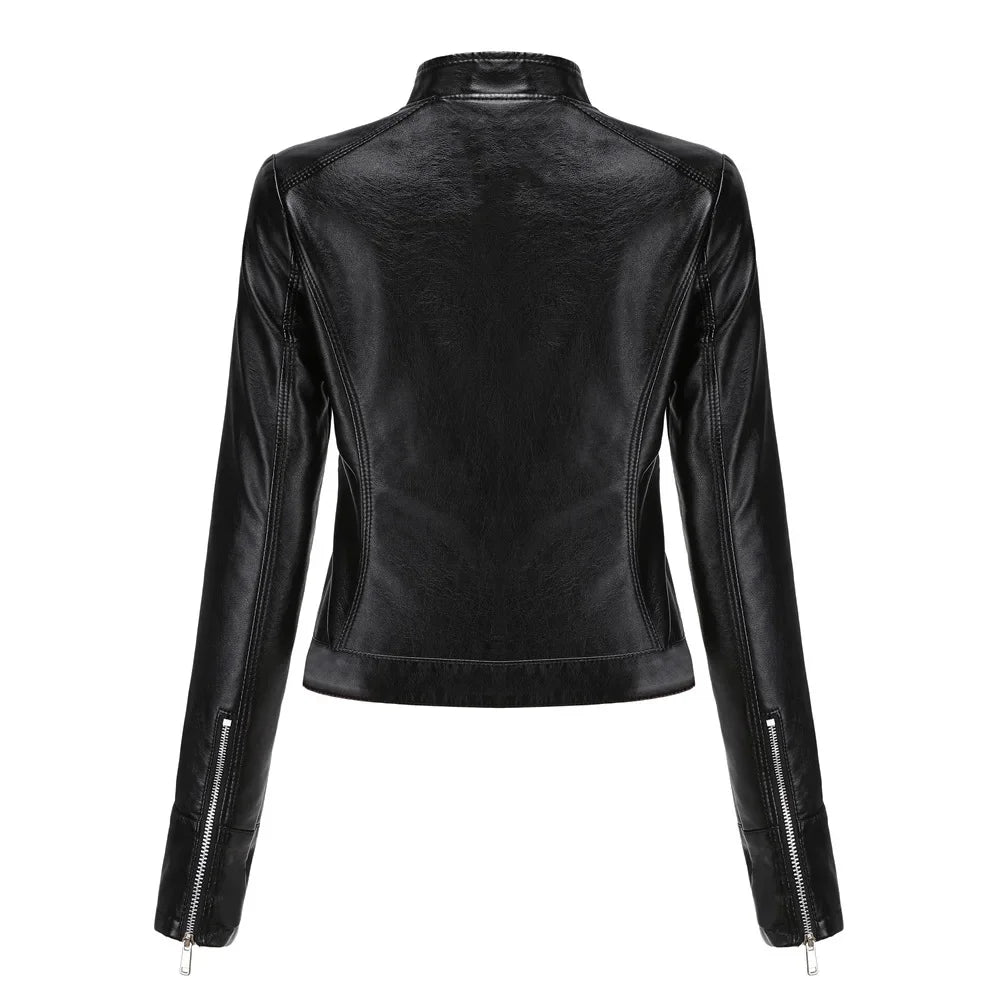 Women's Short Faux Leather Motorcycle Jacket with Belt - Street Dreams USA